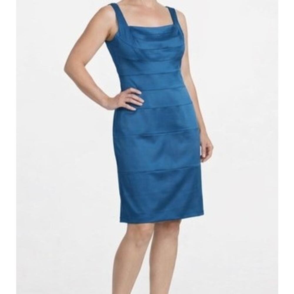 Jax Dress Size 10 Blue Sleeveless Pencil Sheath Ruche Lined Cocktail Wedding NWT
